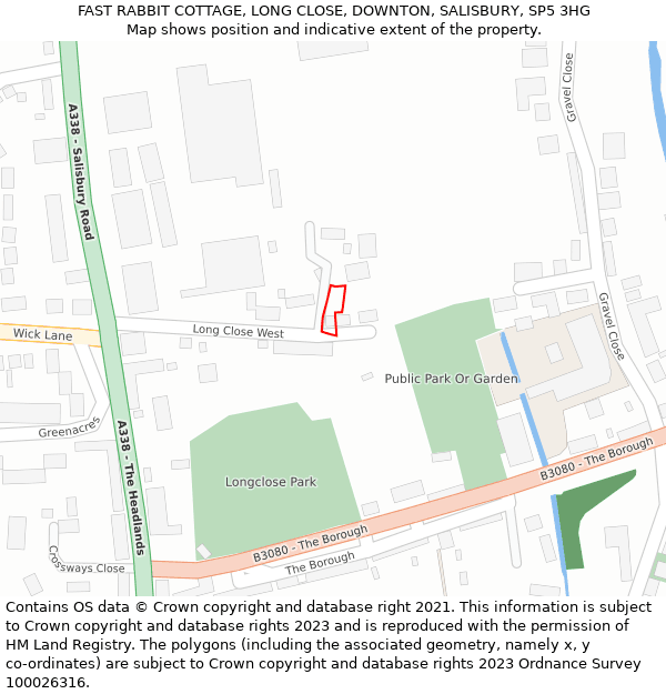 FAST RABBIT COTTAGE, LONG CLOSE, DOWNTON, SALISBURY, SP5 3HG: Location map and indicative extent of plot