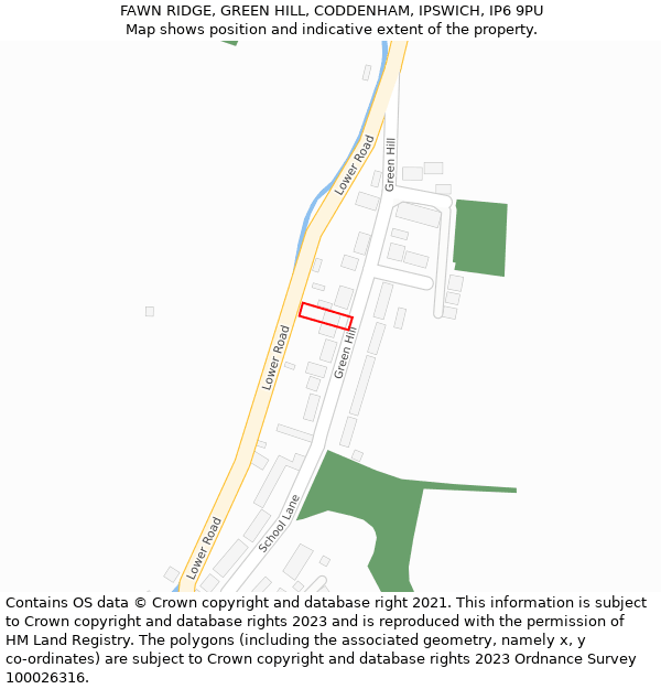 FAWN RIDGE, GREEN HILL, CODDENHAM, IPSWICH, IP6 9PU: Location map and indicative extent of plot