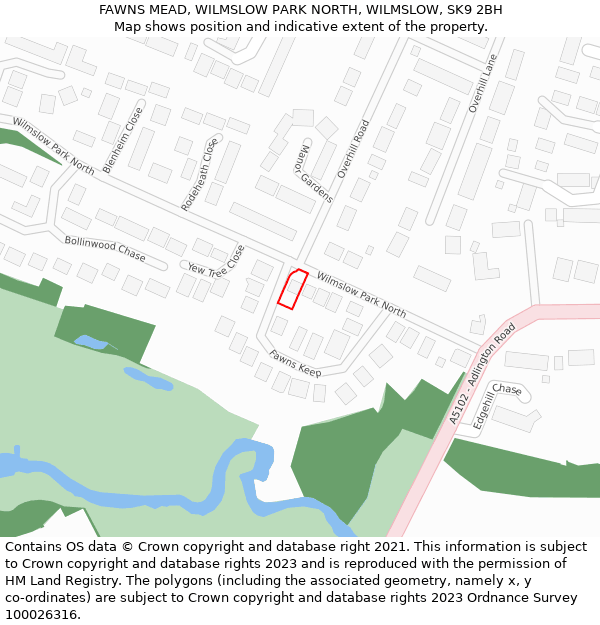 FAWNS MEAD, WILMSLOW PARK NORTH, WILMSLOW, SK9 2BH: Location map and indicative extent of plot