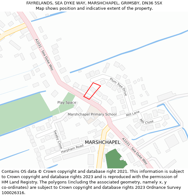 FAYRELANDS, SEA DYKE WAY, MARSHCHAPEL, GRIMSBY, DN36 5SX: Location map and indicative extent of plot