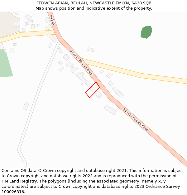 FEDWEN ARIAN, BEULAH, NEWCASTLE EMLYN, SA38 9QB: Location map and indicative extent of plot