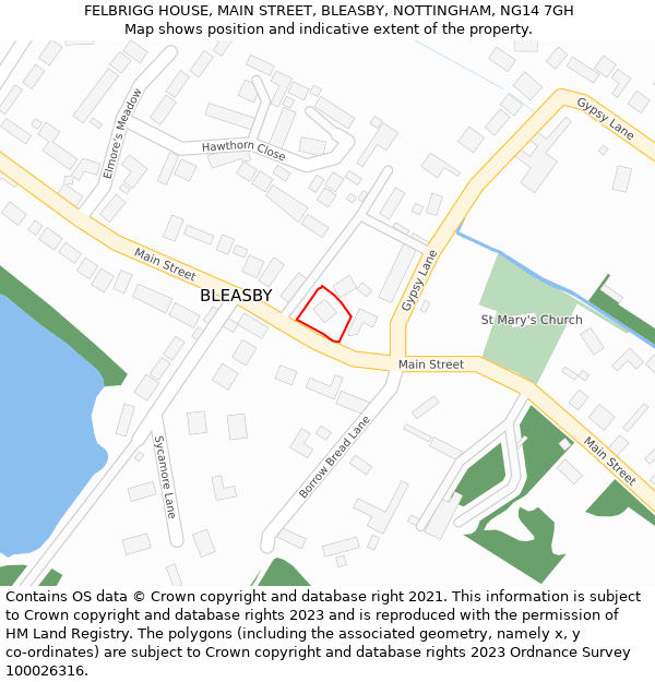 FELBRIGG HOUSE, MAIN STREET, BLEASBY, NOTTINGHAM, NG14 7GH: Location map and indicative extent of plot