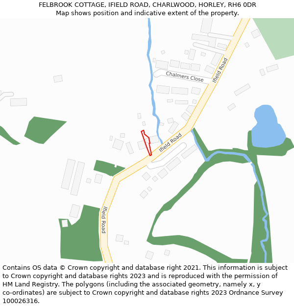 FELBROOK COTTAGE, IFIELD ROAD, CHARLWOOD, HORLEY, RH6 0DR: Location map and indicative extent of plot