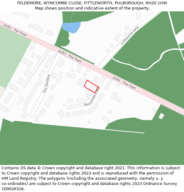 FELDEMORE, WYNCOMBE CLOSE, FITTLEWORTH, PULBOROUGH, RH20 1HW: Location map and indicative extent of plot