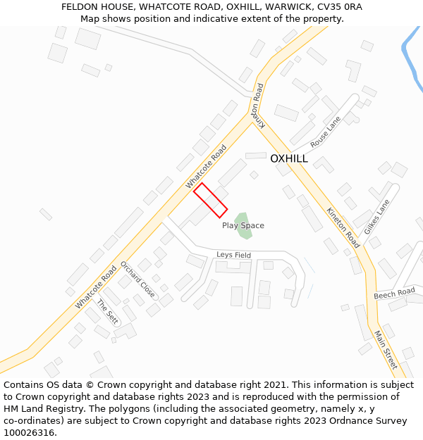 FELDON HOUSE, WHATCOTE ROAD, OXHILL, WARWICK, CV35 0RA: Location map and indicative extent of plot