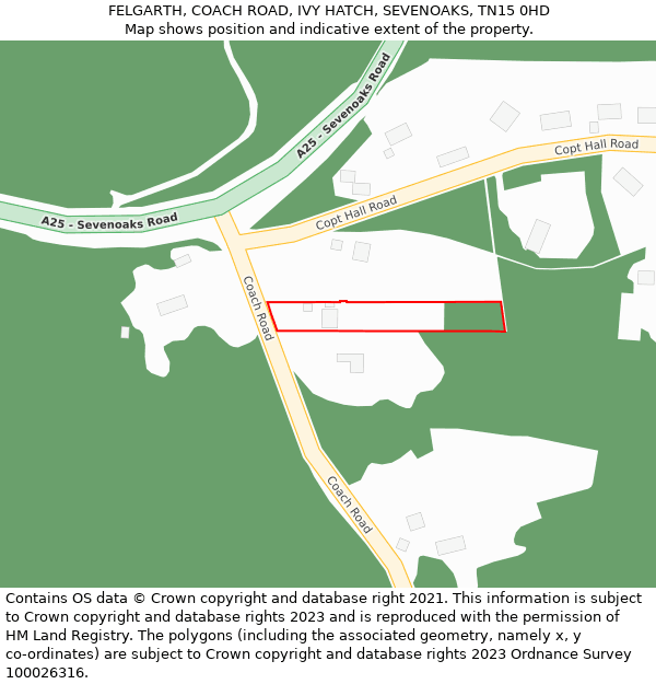 FELGARTH, COACH ROAD, IVY HATCH, SEVENOAKS, TN15 0HD: Location map and indicative extent of plot