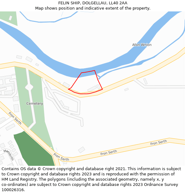 FELIN SHIP, DOLGELLAU, LL40 2AA: Location map and indicative extent of plot