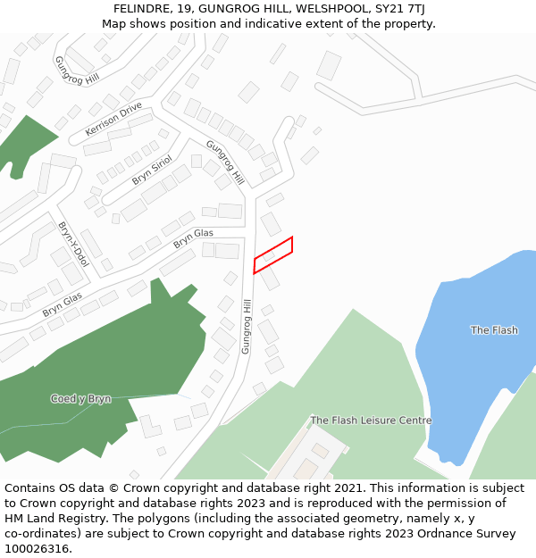 FELINDRE, 19, GUNGROG HILL, WELSHPOOL, SY21 7TJ: Location map and indicative extent of plot