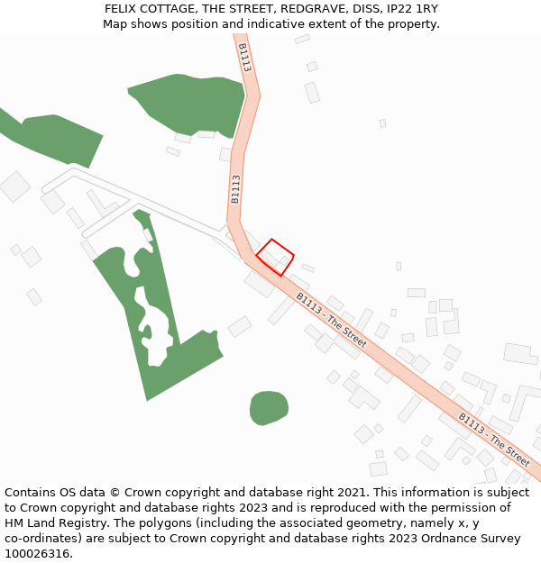 FELIX COTTAGE, THE STREET, REDGRAVE, DISS, IP22 1RY: Location map and indicative extent of plot