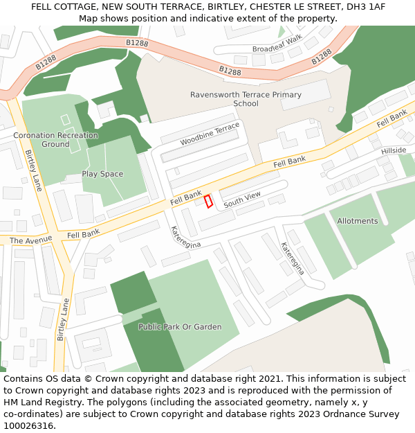FELL COTTAGE, NEW SOUTH TERRACE, BIRTLEY, CHESTER LE STREET, DH3 1AF: Location map and indicative extent of plot