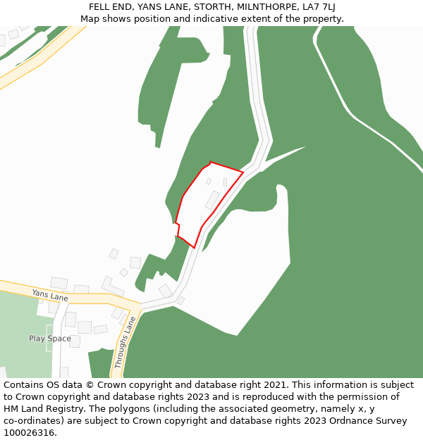 FELL END, YANS LANE, STORTH, MILNTHORPE, LA7 7LJ: Location map and indicative extent of plot