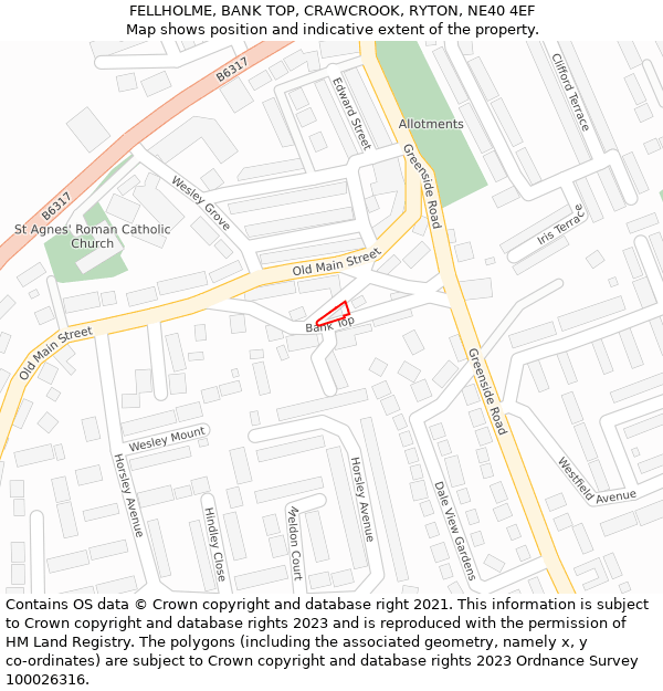 FELLHOLME, BANK TOP, CRAWCROOK, RYTON, NE40 4EF: Location map and indicative extent of plot