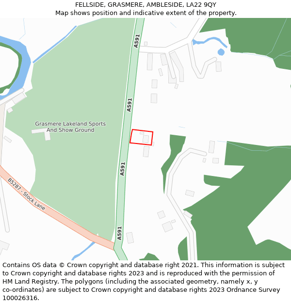 FELLSIDE, GRASMERE, AMBLESIDE, LA22 9QY: Location map and indicative extent of plot