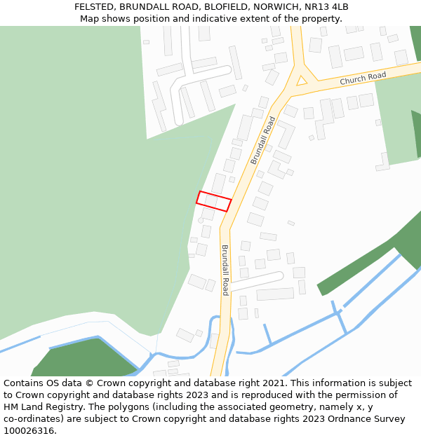 FELSTED, BRUNDALL ROAD, BLOFIELD, NORWICH, NR13 4LB: Location map and indicative extent of plot