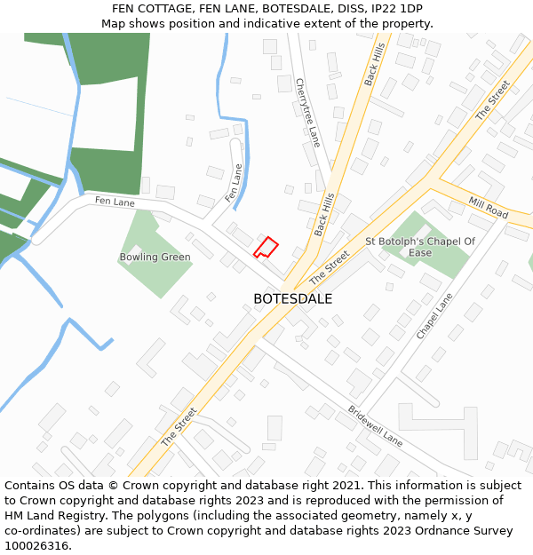 FEN COTTAGE, FEN LANE, BOTESDALE, DISS, IP22 1DP: Location map and indicative extent of plot