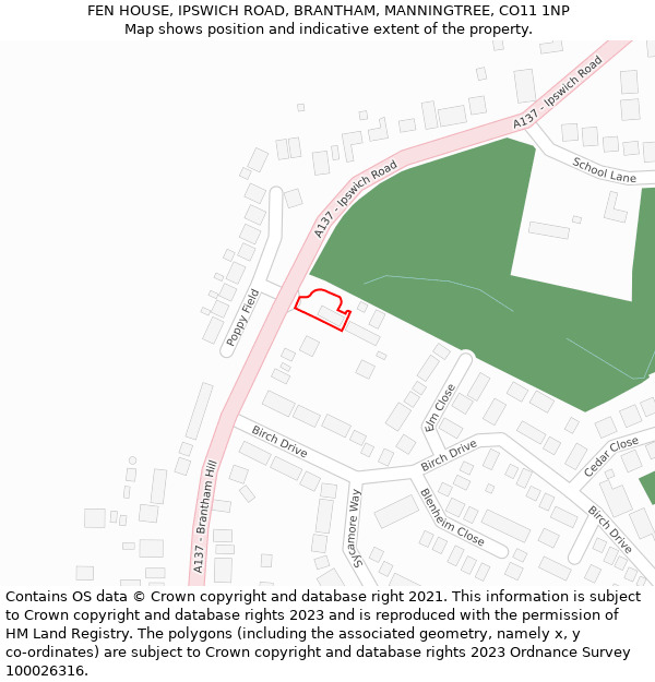 FEN HOUSE, IPSWICH ROAD, BRANTHAM, MANNINGTREE, CO11 1NP: Location map and indicative extent of plot