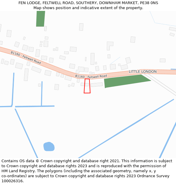 FEN LODGE, FELTWELL ROAD, SOUTHERY, DOWNHAM MARKET, PE38 0NS: Location map and indicative extent of plot