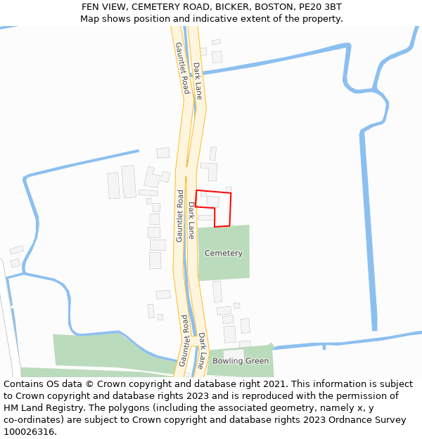 FEN VIEW, CEMETERY ROAD, BICKER, BOSTON, PE20 3BT: Location map and indicative extent of plot