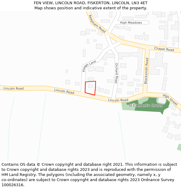 FEN VIEW, LINCOLN ROAD, FISKERTON, LINCOLN, LN3 4ET: Location map and indicative extent of plot