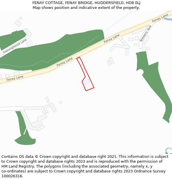 FENAY COTTAGE, FENAY BRIDGE, HUDDERSFIELD, HD8 0LJ: Location map and indicative extent of plot