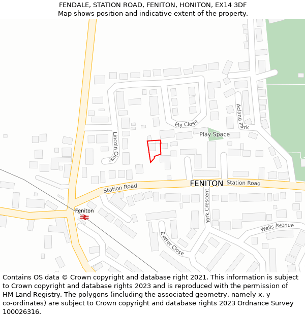 FENDALE, STATION ROAD, FENITON, HONITON, EX14 3DF: Location map and indicative extent of plot