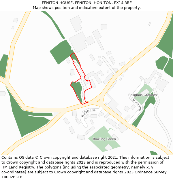 FENITON HOUSE, FENITON, HONITON, EX14 3BE: Location map and indicative extent of plot