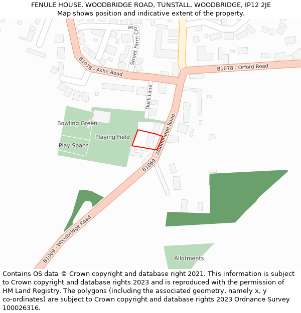FENULE HOUSE, WOODBRIDGE ROAD, TUNSTALL, WOODBRIDGE, IP12 2JE: Location map and indicative extent of plot