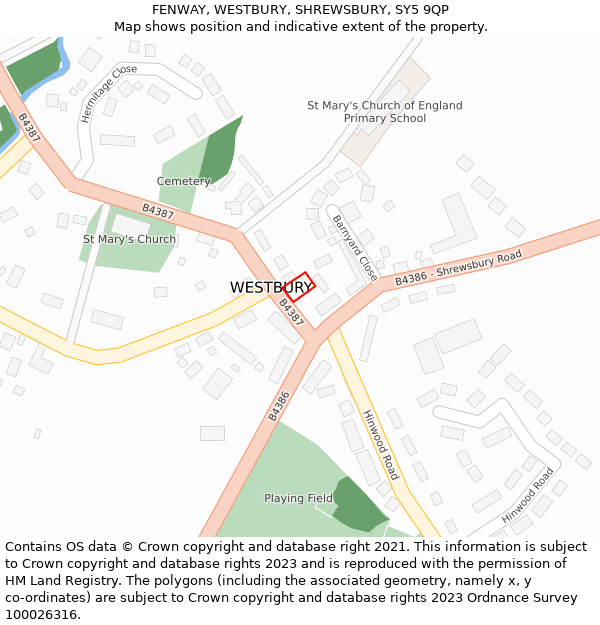 FENWAY, WESTBURY, SHREWSBURY, SY5 9QP: Location map and indicative extent of plot