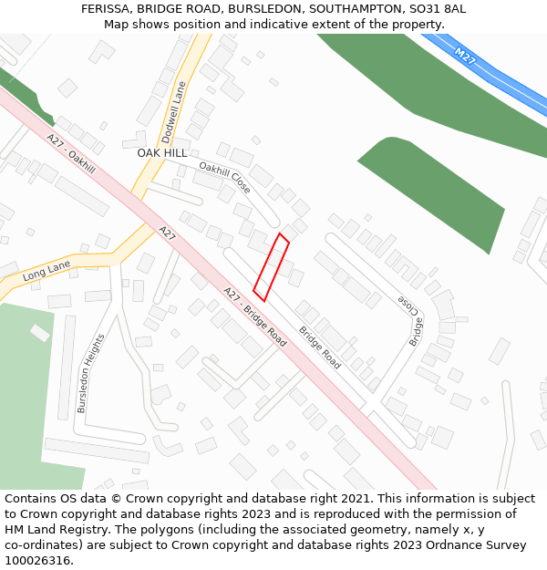 FERISSA, BRIDGE ROAD, BURSLEDON, SOUTHAMPTON, SO31 8AL: Location map and indicative extent of plot
