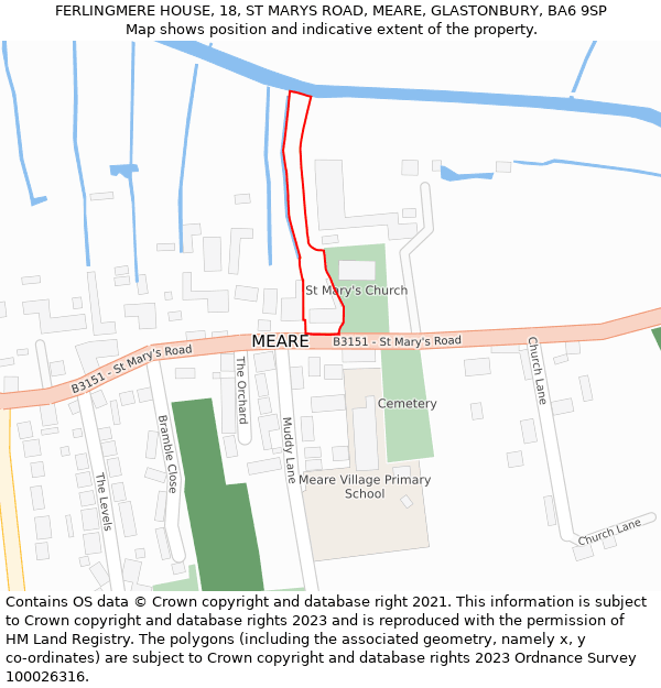 FERLINGMERE HOUSE, 18, ST MARYS ROAD, MEARE, GLASTONBURY, BA6 9SP: Location map and indicative extent of plot