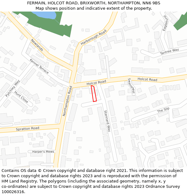FERMAIN, HOLCOT ROAD, BRIXWORTH, NORTHAMPTON, NN6 9BS: Location map and indicative extent of plot