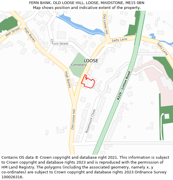 FERN BANK, OLD LOOSE HILL, LOOSE, MAIDSTONE, ME15 0BN: Location map and indicative extent of plot