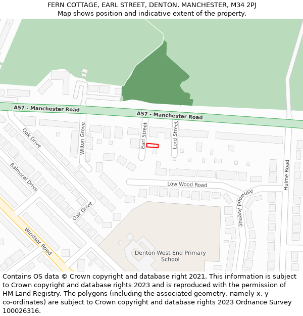 FERN COTTAGE, EARL STREET, DENTON, MANCHESTER, M34 2PJ: Location map and indicative extent of plot