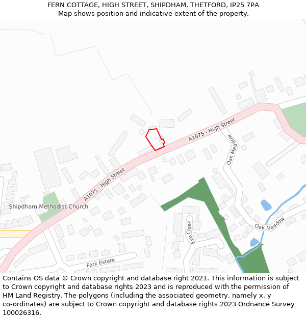 FERN COTTAGE, HIGH STREET, SHIPDHAM, THETFORD, IP25 7PA: Location map and indicative extent of plot