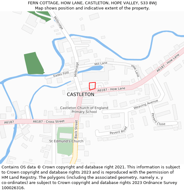 FERN COTTAGE, HOW LANE, CASTLETON, HOPE VALLEY, S33 8WJ: Location map and indicative extent of plot