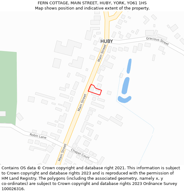 FERN COTTAGE, MAIN STREET, HUBY, YORK, YO61 1HS: Location map and indicative extent of plot