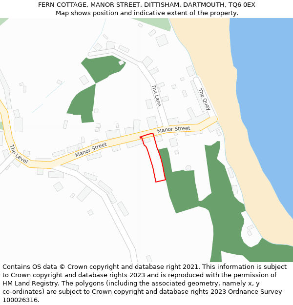 FERN COTTAGE, MANOR STREET, DITTISHAM, DARTMOUTH, TQ6 0EX: Location map and indicative extent of plot