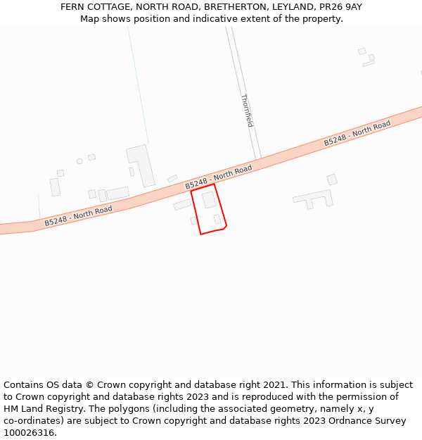 FERN COTTAGE, NORTH ROAD, BRETHERTON, LEYLAND, PR26 9AY: Location map and indicative extent of plot