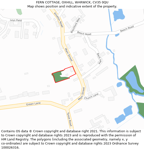 FERN COTTAGE, OXHILL, WARWICK, CV35 0QU: Location map and indicative extent of plot