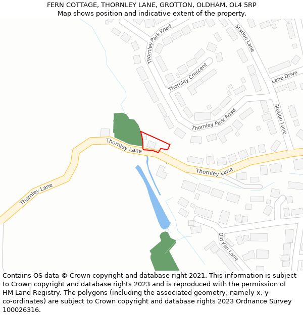 FERN COTTAGE, THORNLEY LANE, GROTTON, OLDHAM, OL4 5RP: Location map and indicative extent of plot