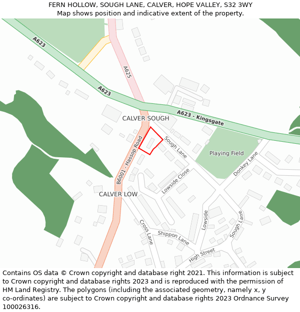 FERN HOLLOW, SOUGH LANE, CALVER, HOPE VALLEY, S32 3WY: Location map and indicative extent of plot