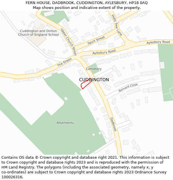 FERN HOUSE, DADBROOK, CUDDINGTON, AYLESBURY, HP18 0AQ: Location map and indicative extent of plot