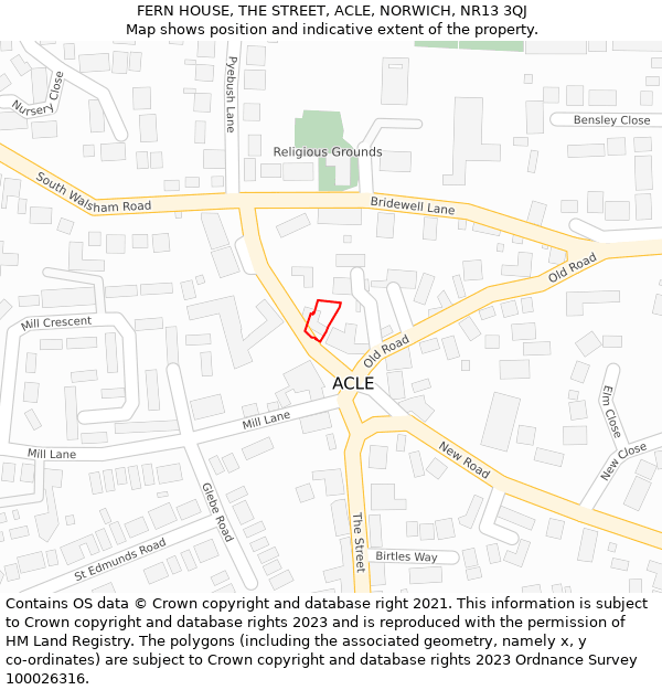 FERN HOUSE, THE STREET, ACLE, NORWICH, NR13 3QJ: Location map and indicative extent of plot