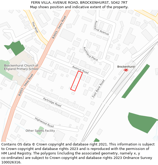 FERN VILLA, AVENUE ROAD, BROCKENHURST, SO42 7RT: Location map and indicative extent of plot