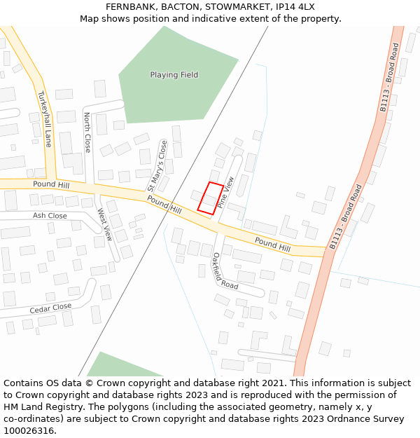 FERNBANK, BACTON, STOWMARKET, IP14 4LX: Location map and indicative extent of plot