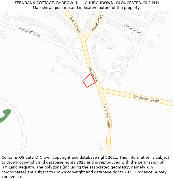 FERNBANK COTTAGE, BARROW HILL, CHURCHDOWN, GLOUCESTER, GL3 2LN: Location map and indicative extent of plot