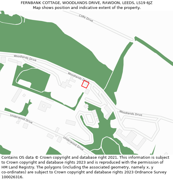 FERNBANK COTTAGE, WOODLANDS DRIVE, RAWDON, LEEDS, LS19 6JZ: Location map and indicative extent of plot