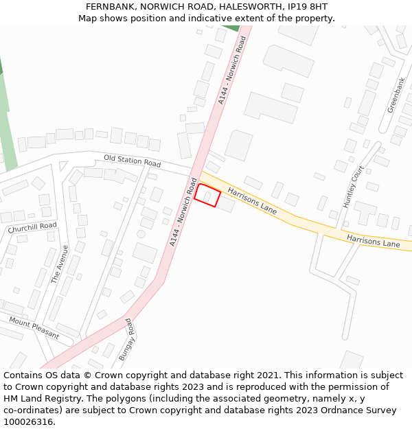 FERNBANK, NORWICH ROAD, HALESWORTH, IP19 8HT: Location map and indicative extent of plot