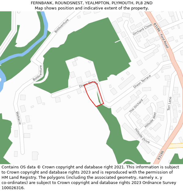 FERNBANK, ROUNDSNEST, YEALMPTON, PLYMOUTH, PL8 2ND: Location map and indicative extent of plot