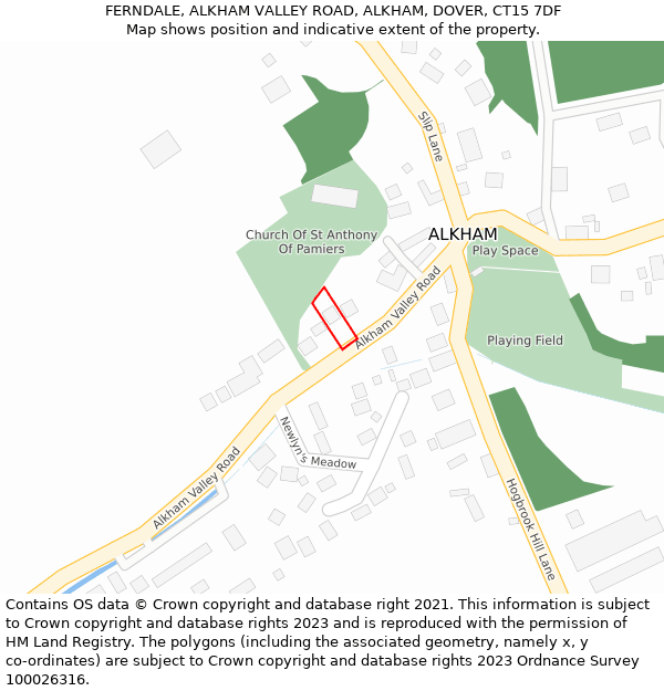 FERNDALE, ALKHAM VALLEY ROAD, ALKHAM, DOVER, CT15 7DF: Location map and indicative extent of plot